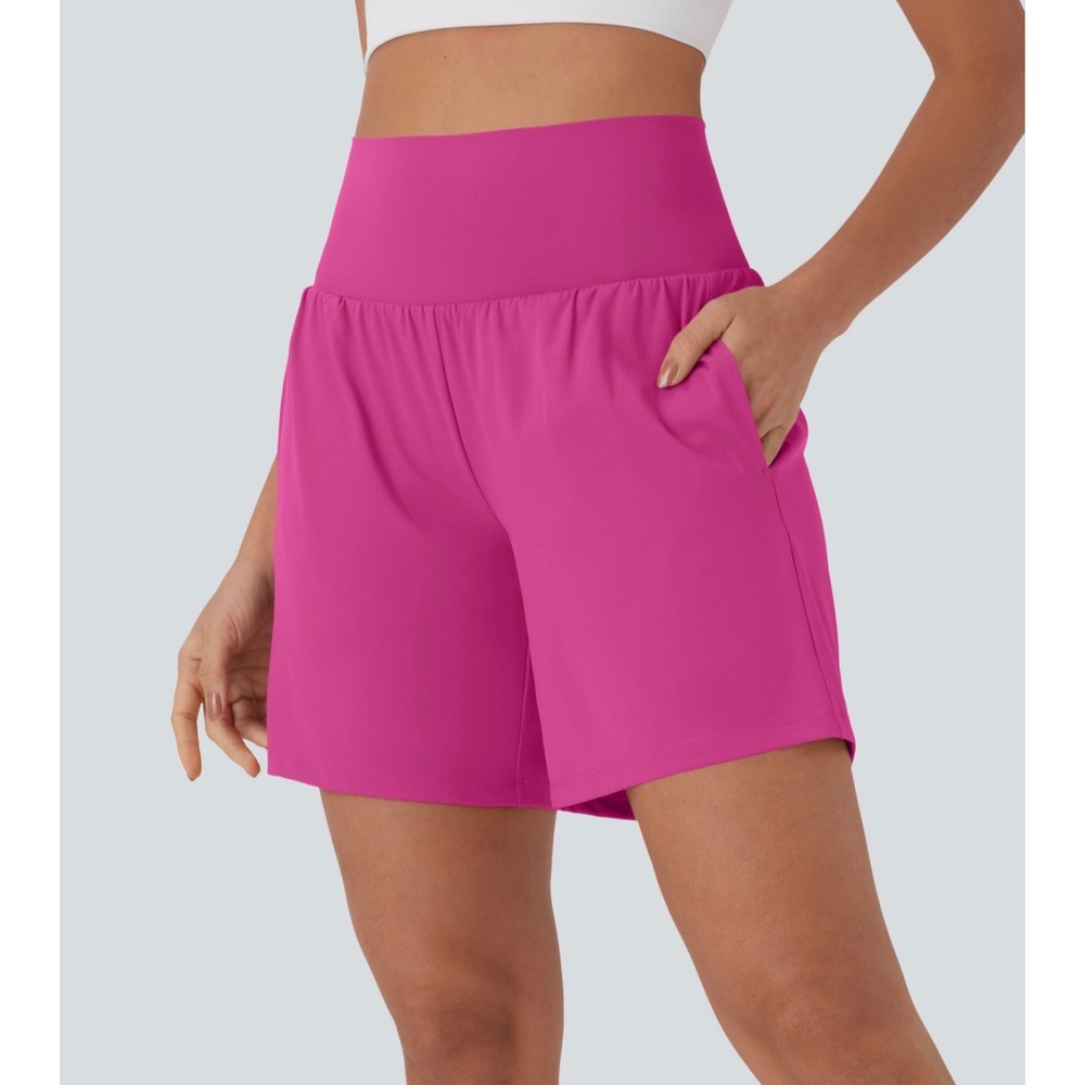 Halara Airy Super High Waisted 2-in-1 InstantCool Yoga Shorts Pink XL 7" Pocket